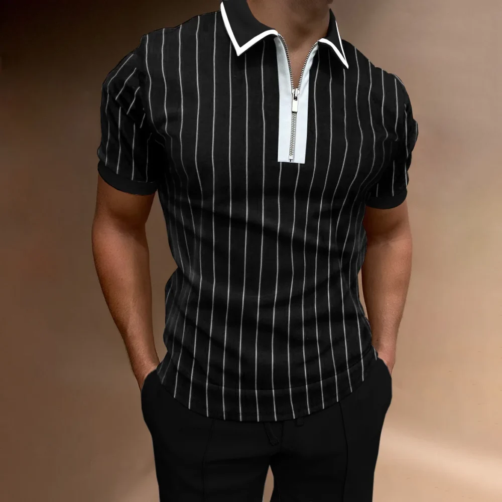 2024 Selling Summer Polyester Cotton Men's Casual Fashion Zipper Polo Shirts Zip up T Shirt Polo T-shirt Zipper - Image 5