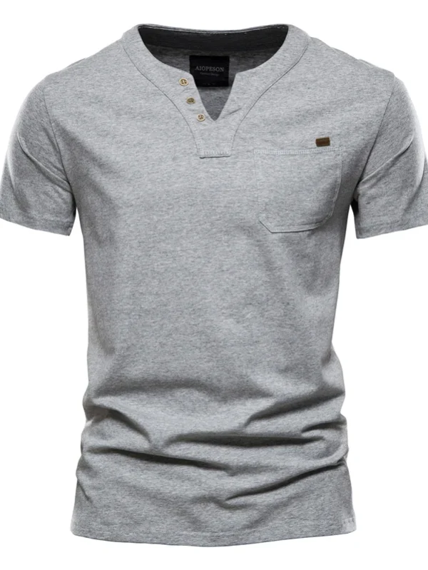 MEN'S SOLID COLOR SUMMER TOP QUALITY COTTON T-SHIRT V-NECK TEE SHIRT MEN'S CASUAL CLASSIC TOPS TEE SHIRT - Image 11
