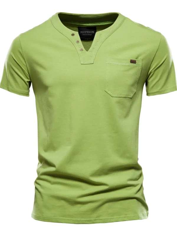 MEN'S SOLID COLOR SUMMER TOP QUALITY COTTON T-SHIRT V-NECK TEE SHIRT MEN'S CASUAL CLASSIC TOPS TEE SHIRT - Image 9