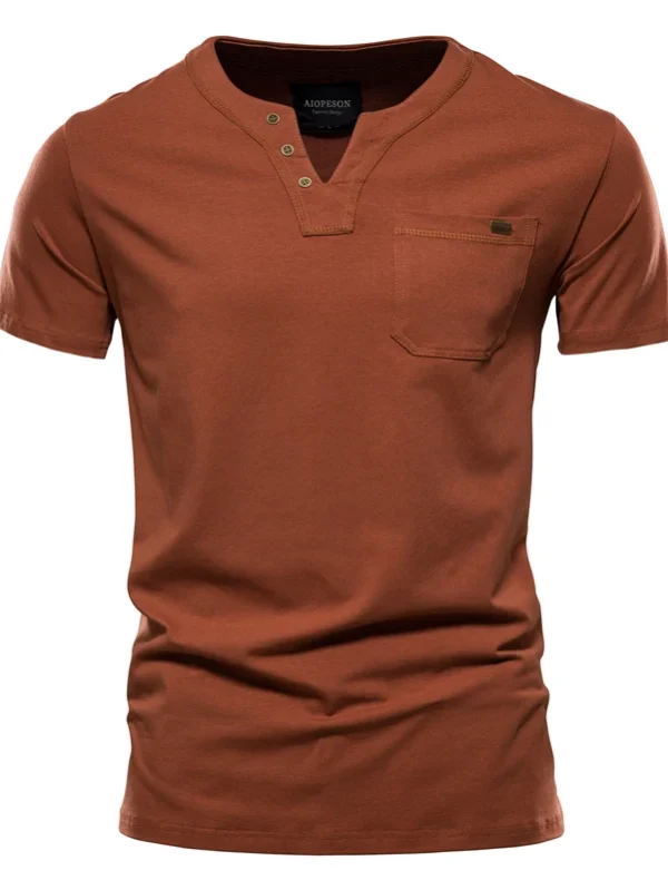 MEN'S SOLID COLOR SUMMER TOP QUALITY COTTON T-SHIRT V-NECK TEE SHIRT MEN'S CASUAL CLASSIC TOPS TEE SHIRT - Image 14