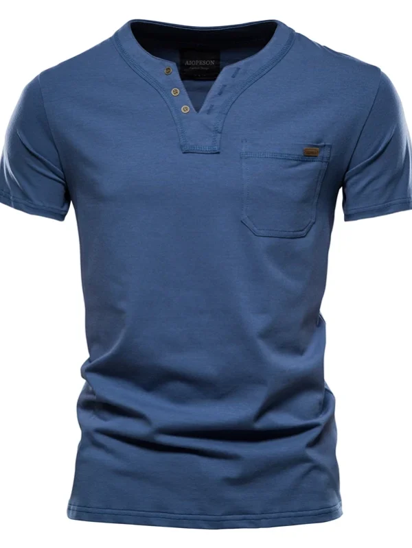 MEN'S SOLID COLOR SUMMER TOP QUALITY COTTON T-SHIRT V-NECK TEE SHIRT MEN'S CASUAL CLASSIC TOPS TEE SHIRT - Image 5