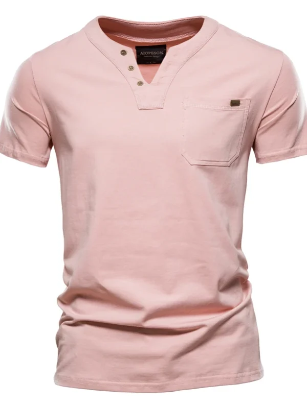 MEN'S SOLID COLOR SUMMER TOP QUALITY COTTON T-SHIRT V-NECK TEE SHIRT MEN'S CASUAL CLASSIC TOPS TEE SHIRT - Image 6