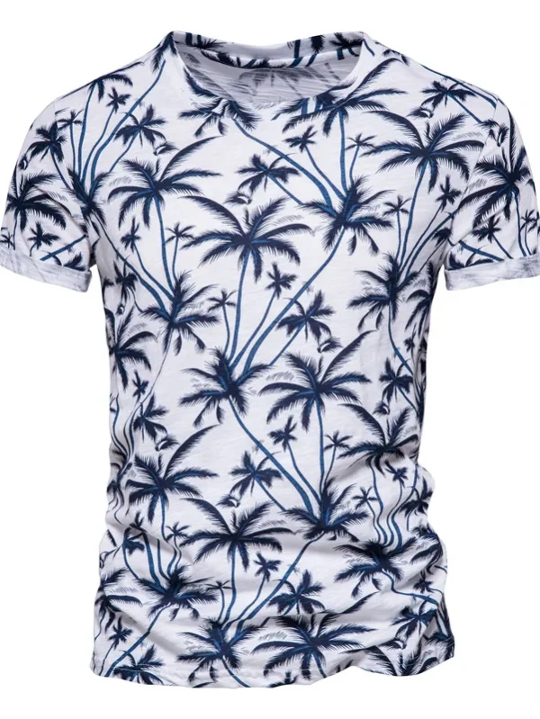 MEN'S O-NECK CASUAL HIGH QUALITY BEACH T-SHIRTS IN THE HAWAIIAN STYLE: NEW SUMMER 100% COTTON PRINTED TOP TEES FOR MEN - Image 5