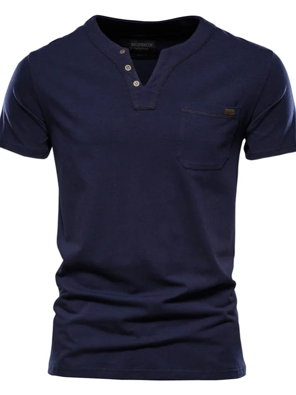 MEN'S SOLID COLOR SUMMER TOP QUALITY COTTON T-SHIRT V-NECK TEE SHIRT MEN'S CASUAL CLASSIC TOPS TEE SHIRT - Image 10