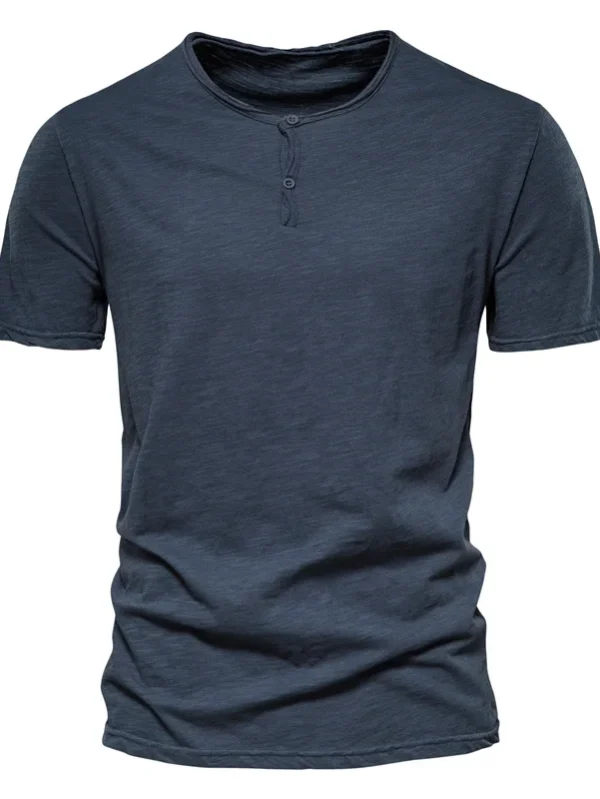 MEN'S SOLID COLOR CASUAL T-SHIRTS O-NECK BUTTON UP 2021 NEW SUMMER EXCELLENT CLASSIC TOP TEES MEN - Image 10