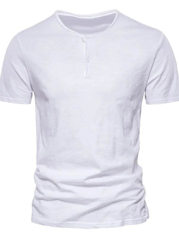 MEN'S SOLID COLOR CASUAL T-SHIRTS O-NECK BUTTON UP 2021 NEW SUMMER EXCELLENT CLASSIC TOP TEES MEN - Image 8