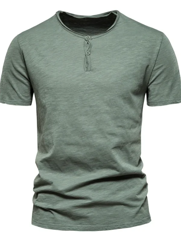 MEN'S SOLID COLOR CASUAL T-SHIRTS O-NECK BUTTON UP 2021 NEW SUMMER EXCELLENT CLASSIC TOP TEES MEN - Image 7