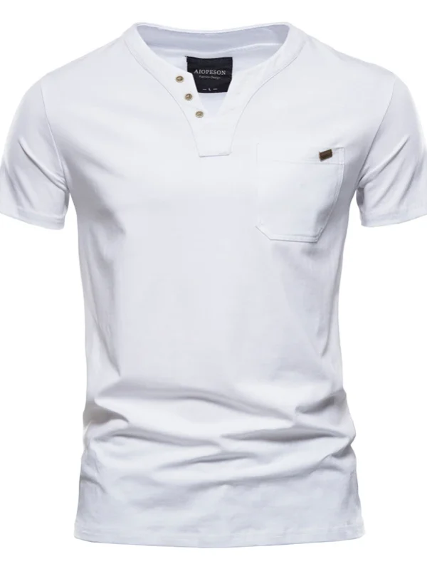 MEN'S SOLID COLOR SUMMER TOP QUALITY COTTON T-SHIRT V-NECK TEE SHIRT MEN'S CASUAL CLASSIC TOPS TEE SHIRT - Image 12