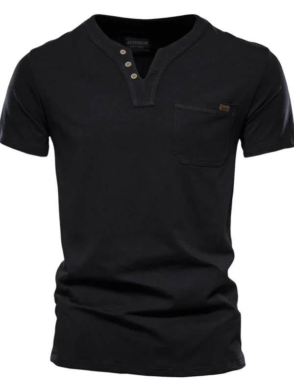 MEN'S SOLID COLOR SUMMER TOP QUALITY COTTON T-SHIRT V-NECK TEE SHIRT MEN'S CASUAL CLASSIC TOPS TEE SHIRT - Image 8