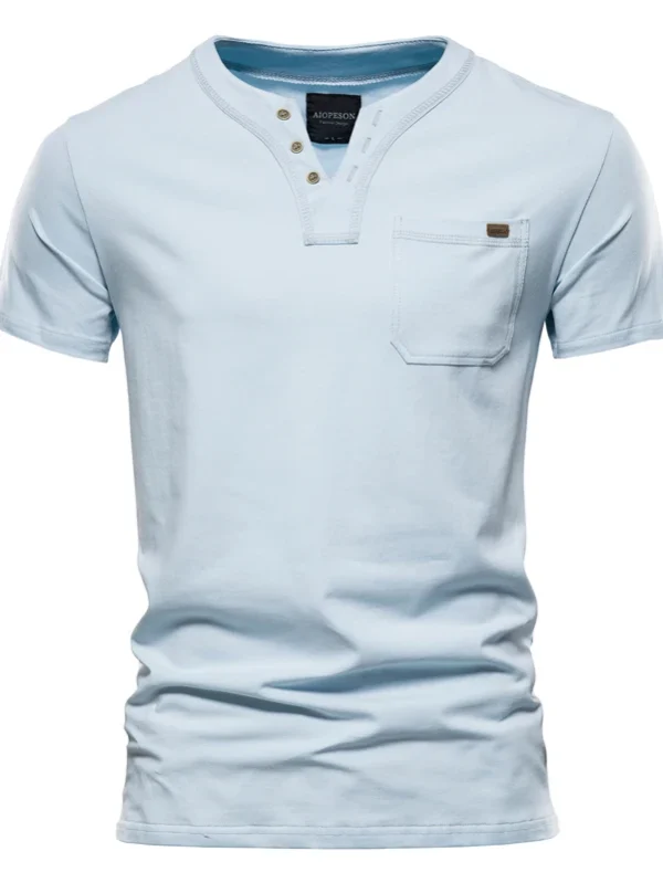 MEN'S SOLID COLOR SUMMER TOP QUALITY COTTON T-SHIRT V-NECK TEE SHIRT MEN'S CASUAL CLASSIC TOPS TEE SHIRT - Image 13