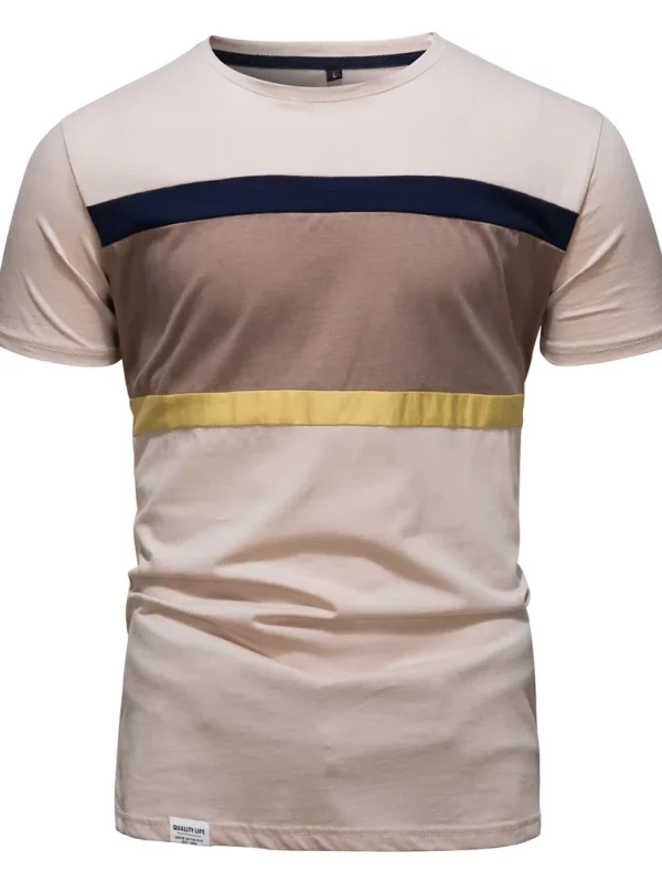 MEN'S O-NECK PATCHWORK SHORT SLEEVE 100% COTTON T-SHIRT SLIM FIT SUMMER FASHION FOR MEN'S T-SHIRTS - Image 8
