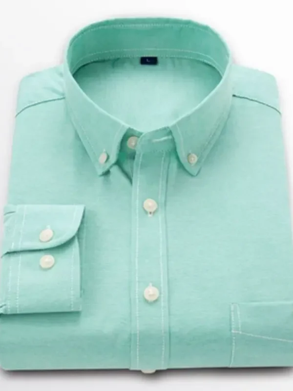 Oxford Shirt Men Slim Fit Long Sleeve Solid Color Business Casual Dress Shirt 2025 New Men's Clothing Wrinkle-Free Hawaiian Shirt
