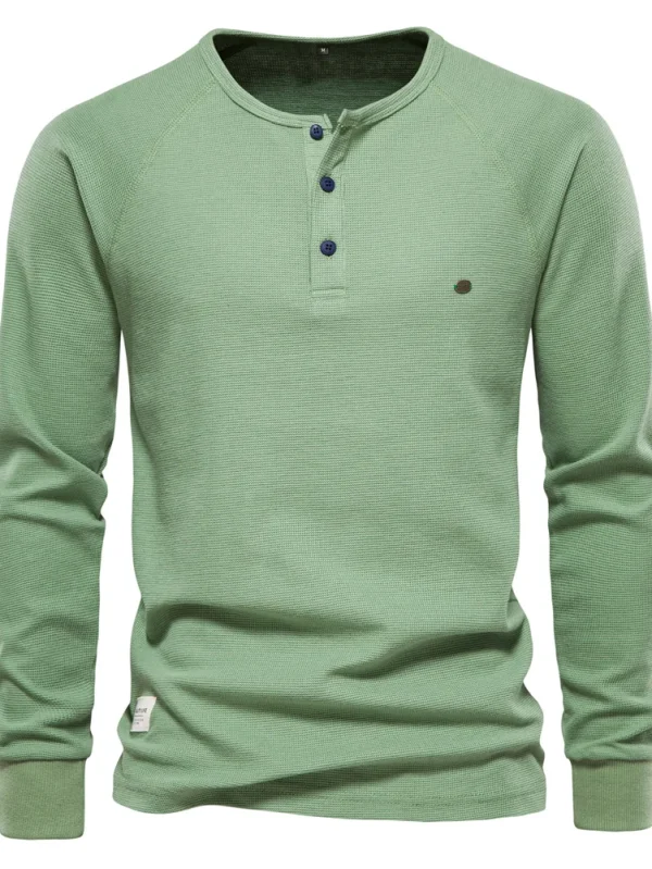 NEW AUTUMN SOLID COLOR MEN'S LONG SLEEVE WAFFLE HENLEY T-SHIRT BASIC BREATHABLE MEN'S TOPS TEE SHIRTS - Image 12