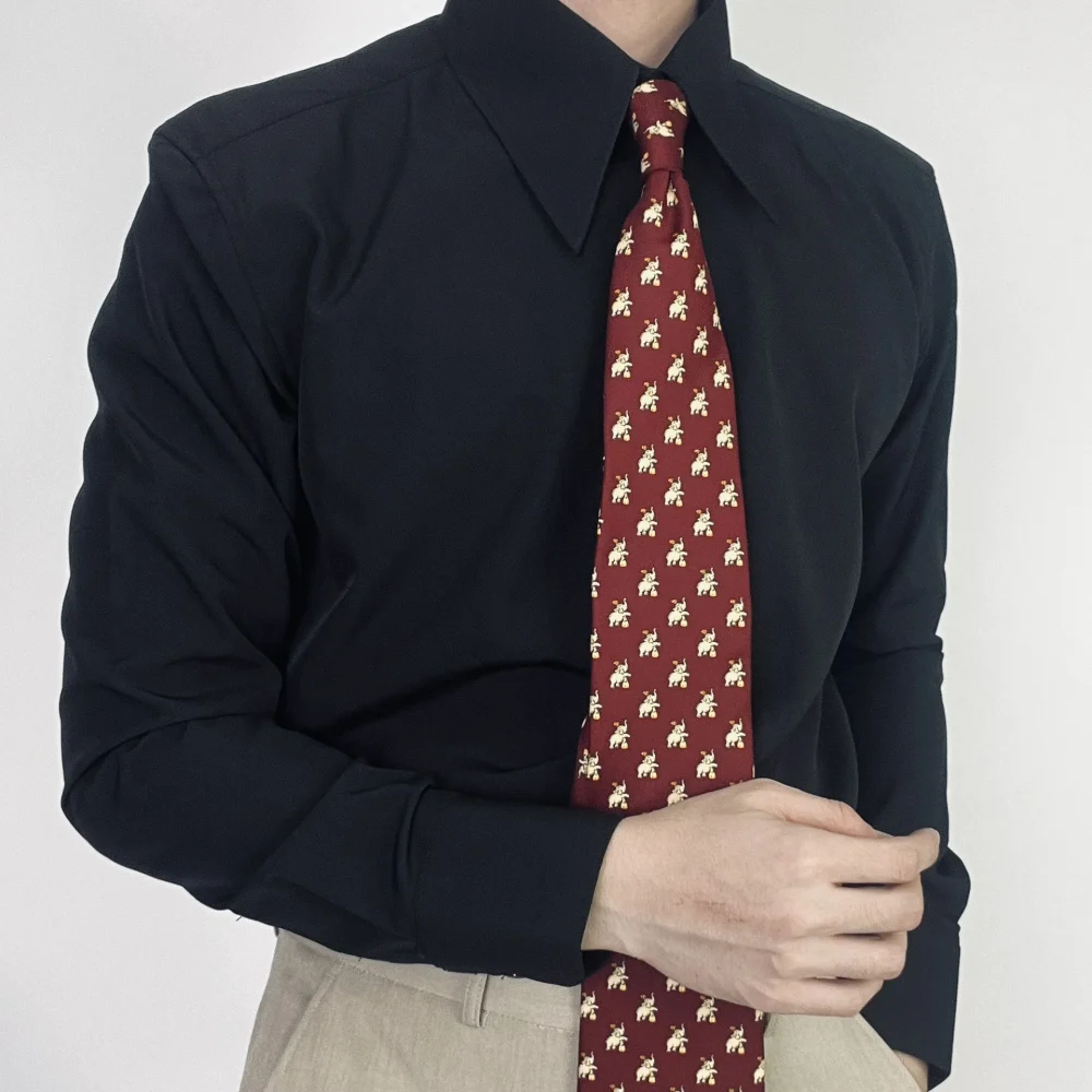 2025 Brand-New, Premium Lapel Men's Slim-Fit, Wrinkle-Free, Solid-Colored, Retro Gray Dress Shirt - Image 6