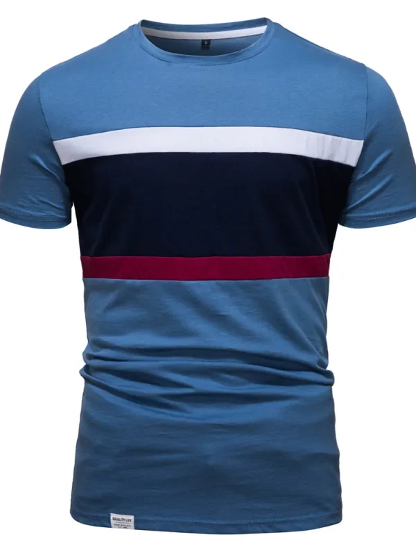 MEN'S O-NECK PATCHWORK SHORT SLEEVE 100% COTTON T-SHIRT SLIM FIT SUMMER FASHION FOR MEN'S T-SHIRTS - Image 5