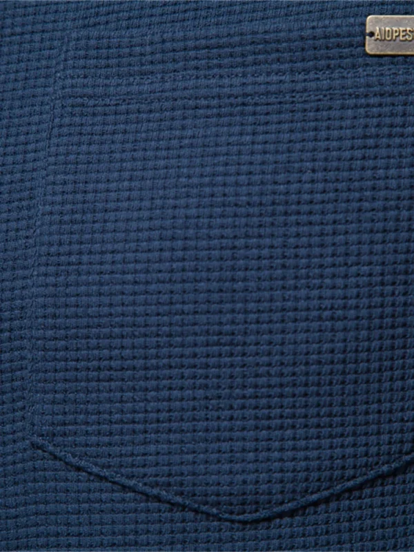 MEN'S WAFFLE COTTON SOLID COLOR T-SHIRT MEN'S SINGLE POCKET LONG SLEEVE BASIC BREATHABLE TOPS FOR AUTUMN - Image 3