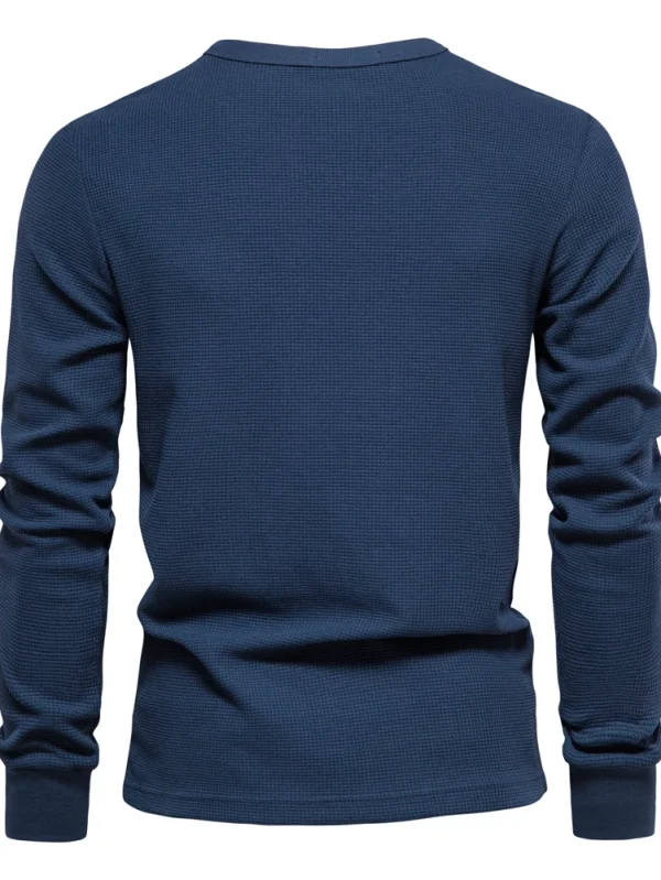 MEN'S WAFFLE COTTON SOLID COLOR T-SHIRT MEN'S SINGLE POCKET LONG SLEEVE BASIC BREATHABLE TOPS FOR AUTUMN - Image 8