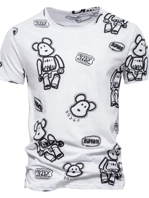 MEN'S SHORT-SLEEVED T-SHIRT WITH DOT PRINT MEN'S CASUAL T-SHIRTS WITH AN O-NECK MADE OF 100% COTTON NEW SUMMER CLOTHING FOR MEN'S TOPS