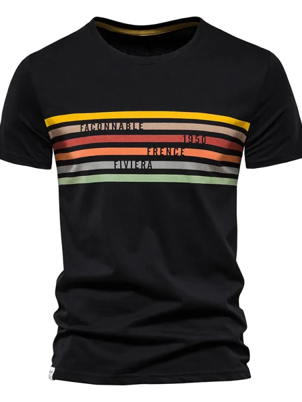 MEN'S STRIPED COTTON O-NECK SLIM FIT DESIGNER T-SHIRTS FOR MEN'S FASHION MEN'S SHORT-SLEEVED SUMMER CLOTHING - Image 24