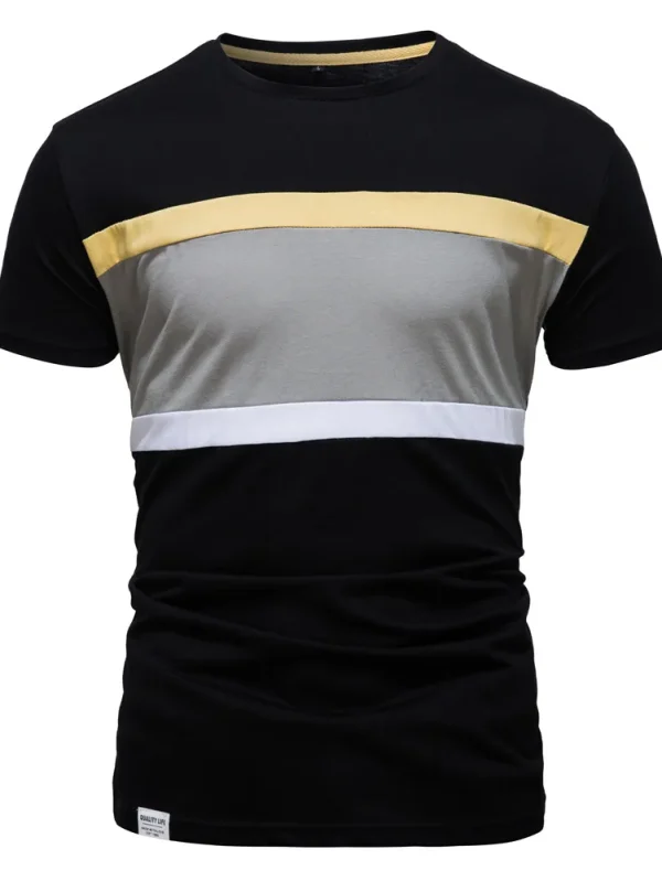 MEN'S O-NECK PATCHWORK SHORT SLEEVE 100% COTTON T-SHIRT SLIM FIT SUMMER FASHION FOR MEN'S T-SHIRTS - Image 7