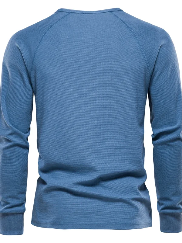 NEW AUTUMN SOLID COLOR MEN'S LONG SLEEVE WAFFLE HENLEY T-SHIRT BASIC BREATHABLE MEN'S TOPS TEE SHIRTS - Image 3