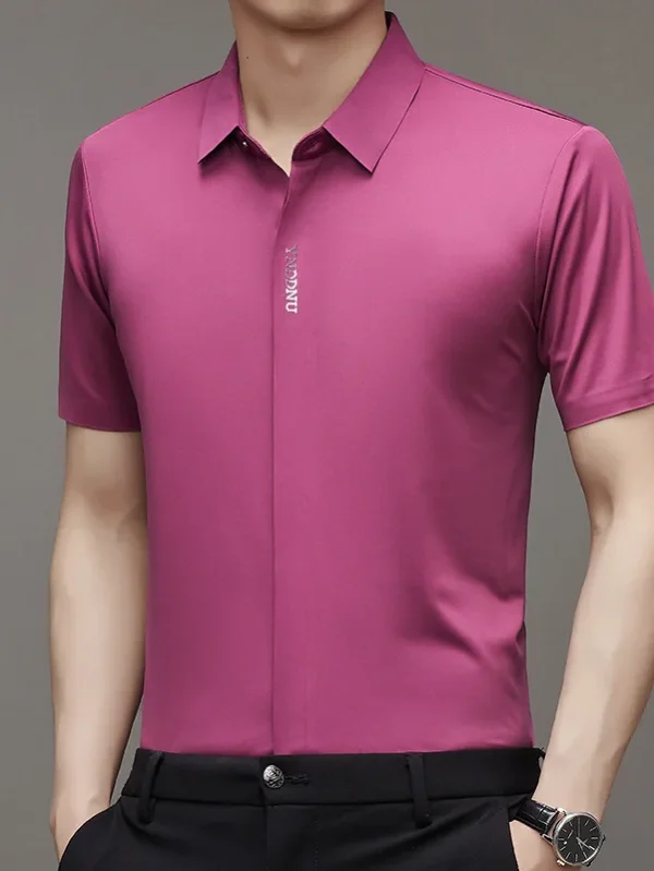Stylish New Men's Short-Sleeved Shirts for Summer Men's Lapel Slim Fit 4-Way Stretch Seamless Dress Shirts for Business Casual