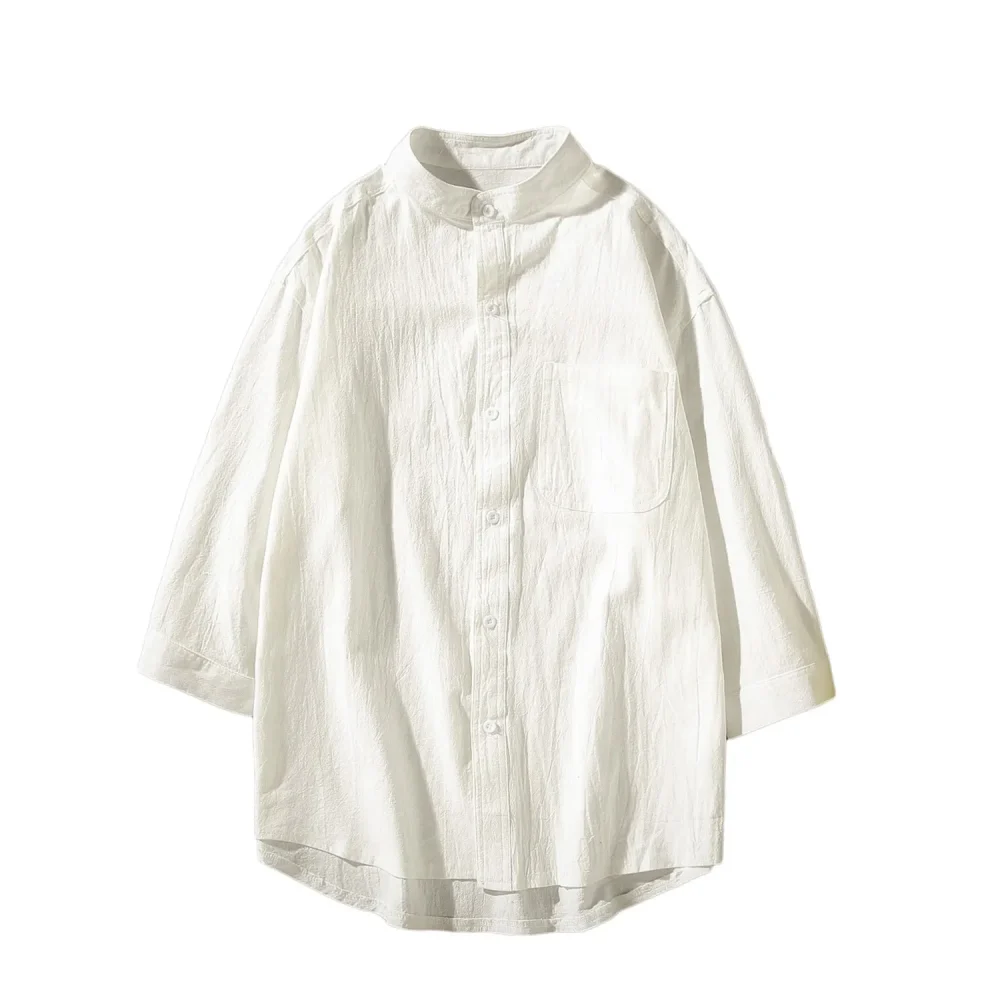 Men's Long Sleeved Casual Top Spring Solid Color Cotton Linen Blend Loose Fashion Shirts 2025 New Linen Shirts - Image 6