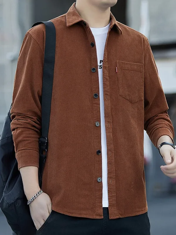Men's Long-Sleeved Fashion Lapel Button Workwear Multi-Pocket Casual Solid Color Shirt Jacket in 2025 Spring