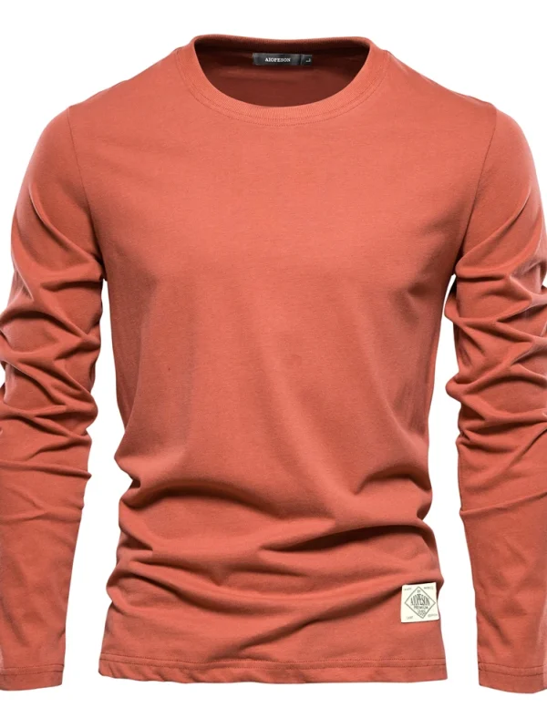 MEN'S SOLID SPRING CASUAL LONG SLEEVE T-SHIRT MADE OF 100% COTTON PREMIUM MEN'S TOPS, TRADITIONAL CLOTHING, MEN'S T-SHIRTS