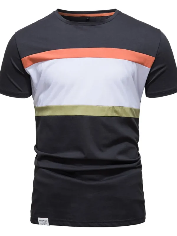 MEN'S O-NECK PATCHWORK SHORT SLEEVE 100% COTTON T-SHIRT SLIM FIT SUMMER FASHION FOR MEN'S T-SHIRTS