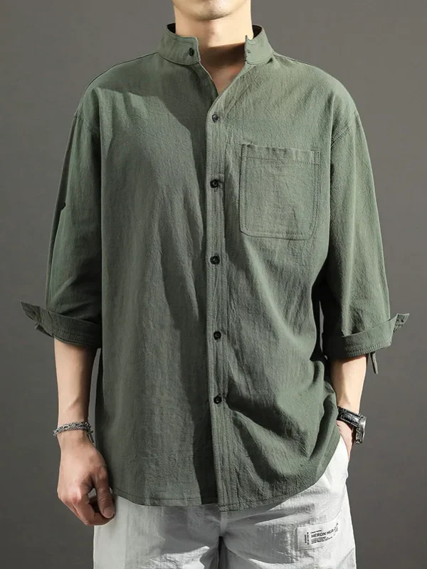 Men's Long Sleeved Casual Top Spring Solid Color Cotton Linen Blend Loose Fashion Shirts 2025 New Linen Shirts