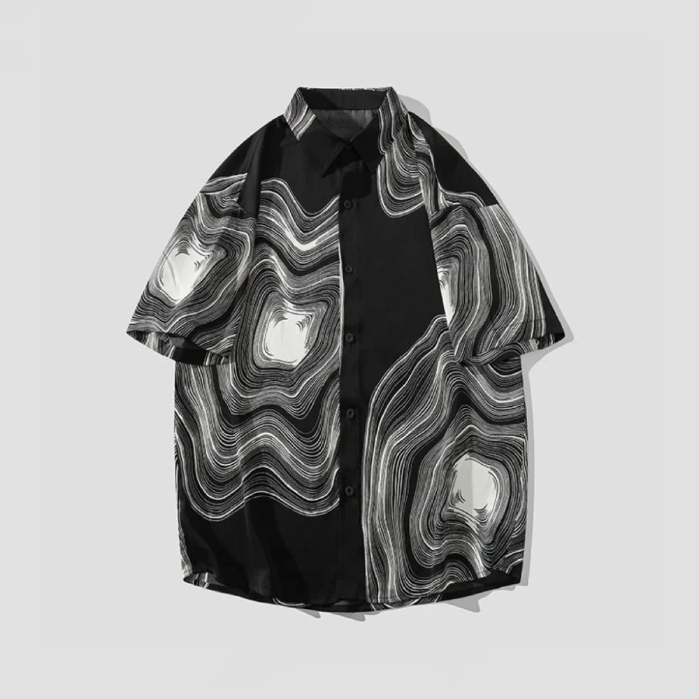 Irregular Men's Short-Sleeve Summer Silky Drape Non-ironing Lapel Shirt with Texture Pattern, 2025 New Korean Fashion Design - Image 5