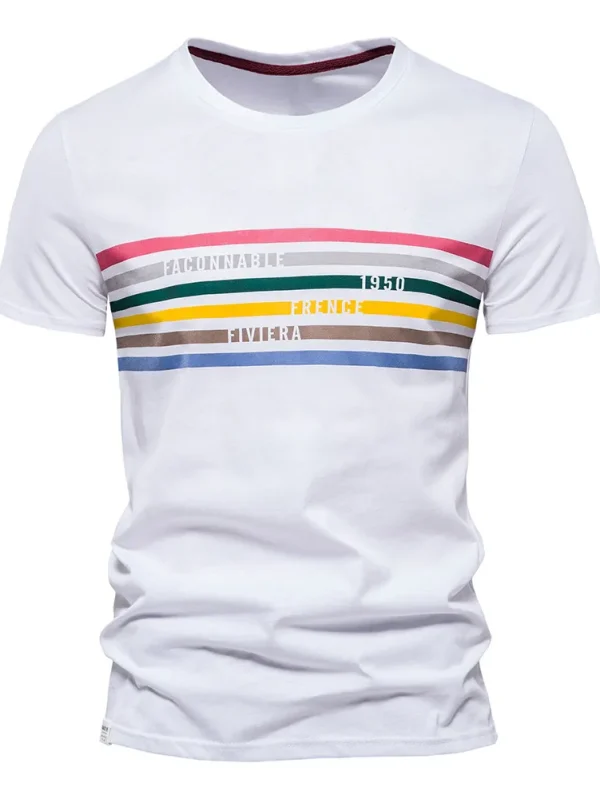 MEN'S STRIPED COTTON O-NECK SLIM FIT DESIGNER T-SHIRTS FOR MEN'S FASHION MEN'S SHORT-SLEEVED SUMMER CLOTHING - Image 25
